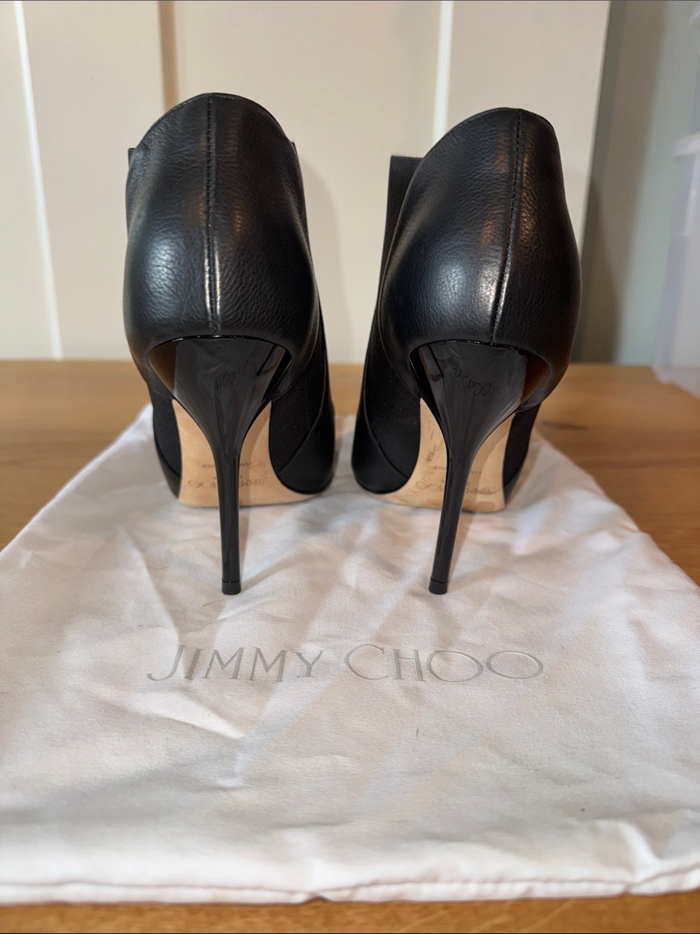 Jimmy Choo Black Leather Pointed Ankle Booties with Stiletto Heel